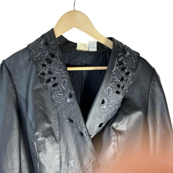 Spiegel Together! Vintage Black Leather Lattice Trim Jacket Sz 16 - Picture 4 of 7